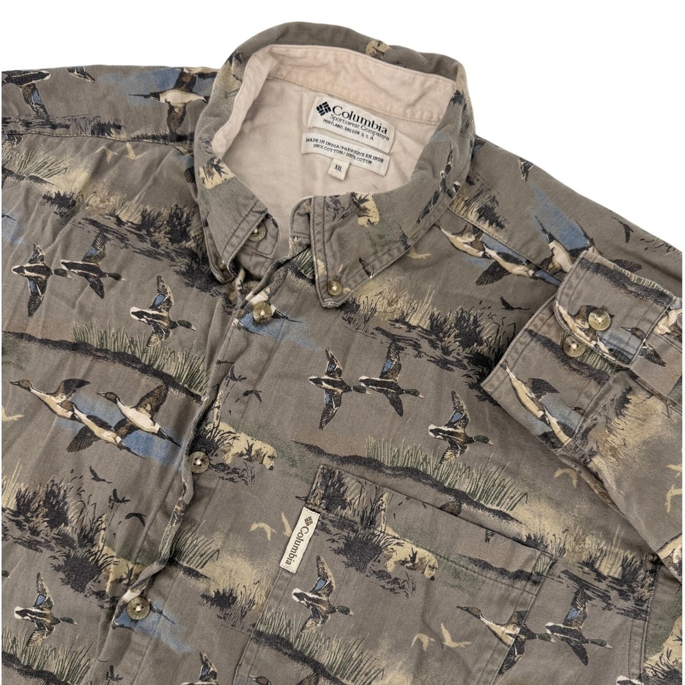 Columbia Flannel Shirt XXL Mens All Over Duck Print Long Sleeve Button Down